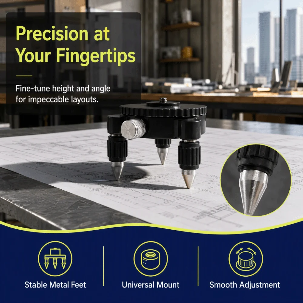 Precision Fine Adjust Level Base 3 Foot Support Screw Mount Laser Bracket Rotary Dial Universal Fit Tripod Base Floor Layout