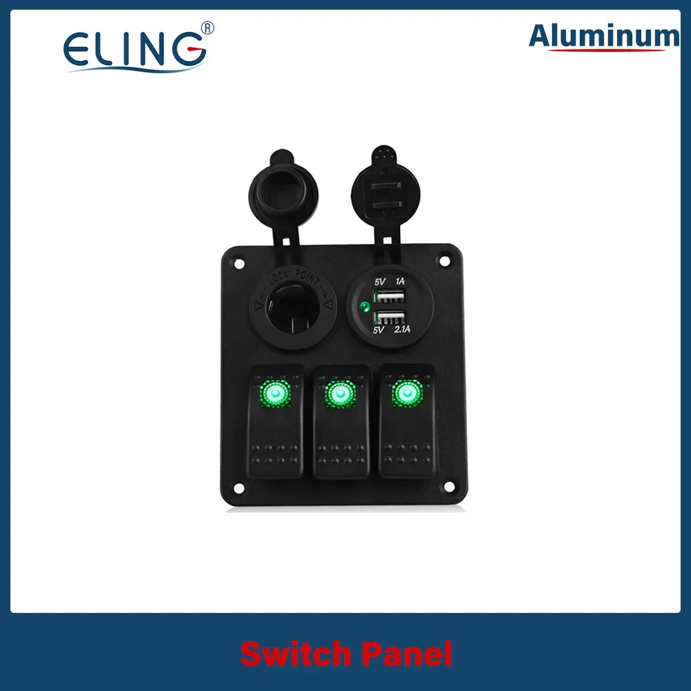 ELING ON-OFF Rocker 3 Gang 4 Gang Switch Panel USB Socket + Fuse Circuit Breaker/Overload Protector For Truck Boat Car ABS