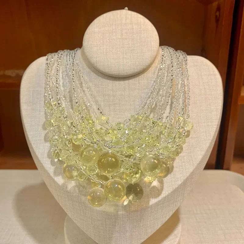 Crystal Necklace Girl's Heart Summer Cold Fairy Wind 12mm Clean Body White Water Crystal Bubble Bead Necklace