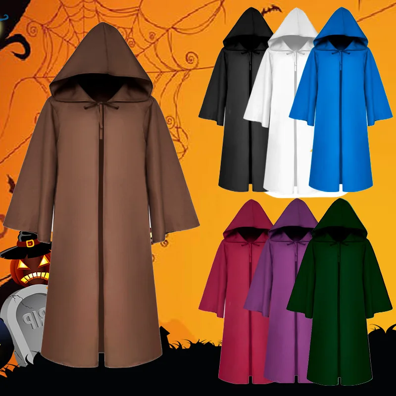 

2025 New Adults Kids Cloak Robe Medieval Gothic Monk Hooded Robe Cloak Halloween CosplayCostume Wizard Priest Friar Outfit