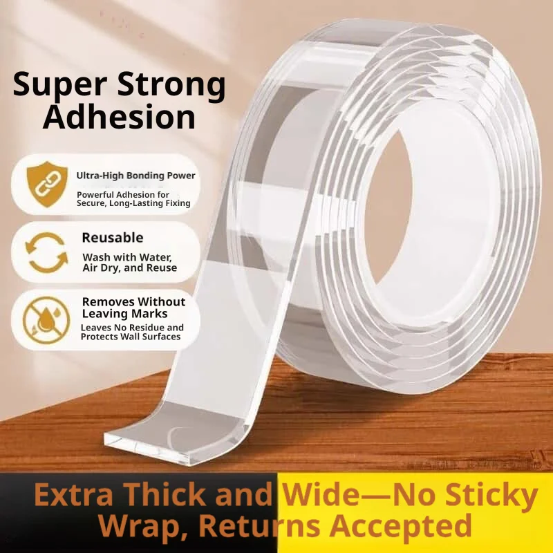 Tearable Non-Marking Double-Sided Nano Tape, Super Strong High Viscosity No-Drill Wall Adhesive Film Sticker for Home Use