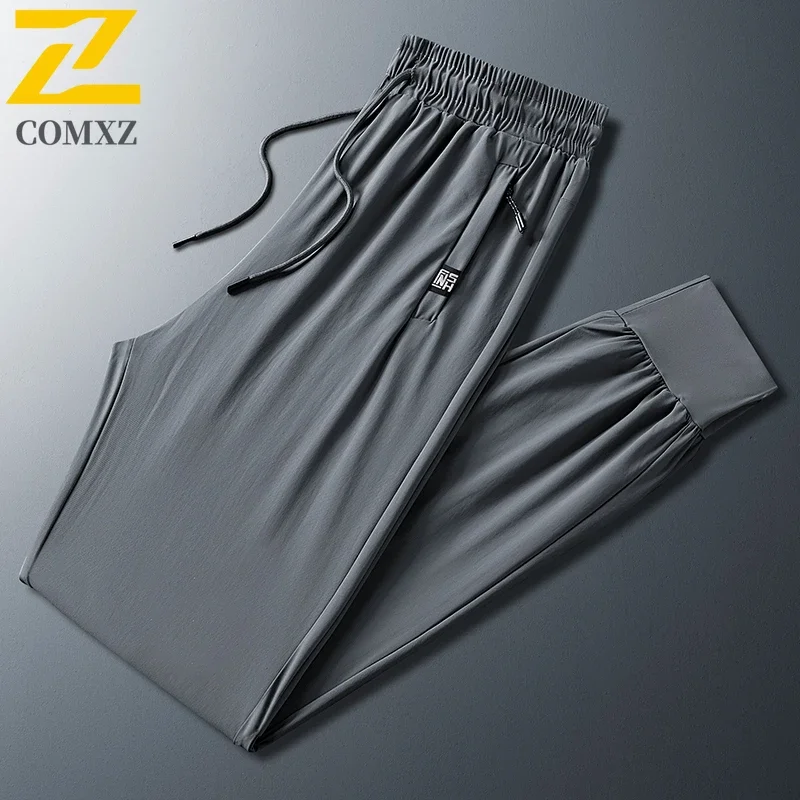 

8XL 7XL Ice Silk Trousers Men's Spring Summer Fashion Drawstring Elastic Waist Straight Pants Casual Comfortable Jogging Pants