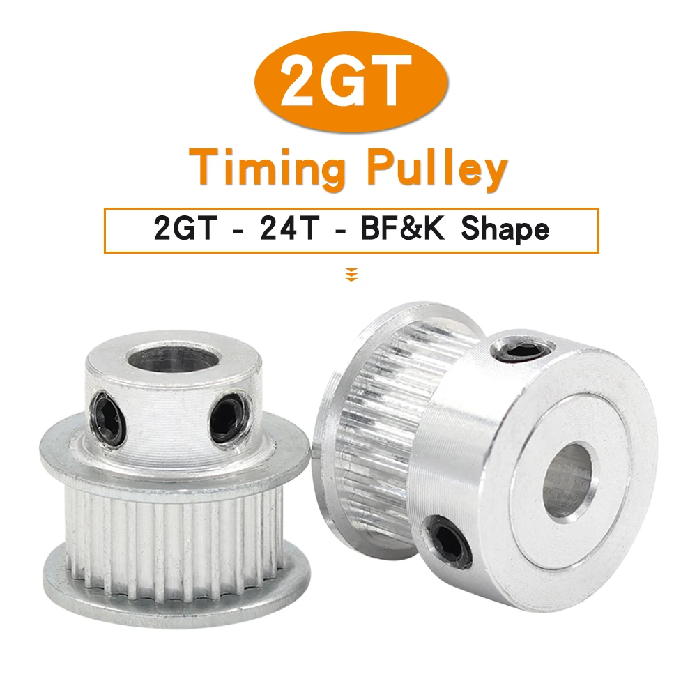 2GT-24T Timing Belt Pulley Bore Size 4/5/6/6.35/7/8 mm Alloy Toothed Pulley Teeth Pitch 2 mm Belt Width 6/10 mm For 3D Printers