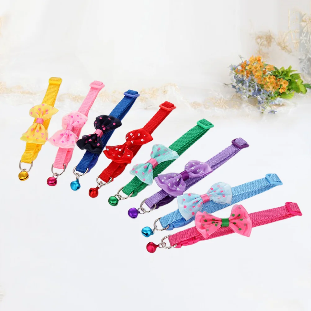 

8Pcs Adjustable Pet Bell Collar Bowknot Design Soft Cloth Cat Puppy Neck Decoration Lovely Pet Supplies Gift Bell Dog Collar
