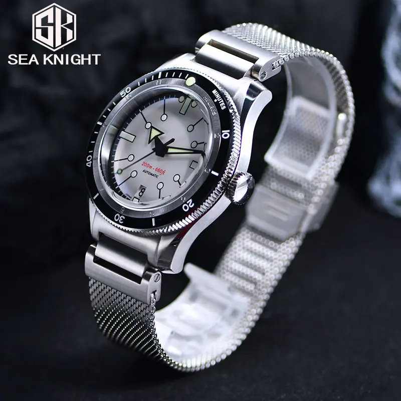 SEA KNIGHT Men Automatic Mechanical Wristwatch 200M Water Resistance Diver Watches 316L Steel Sapphire Crystal C3 Super Luminous