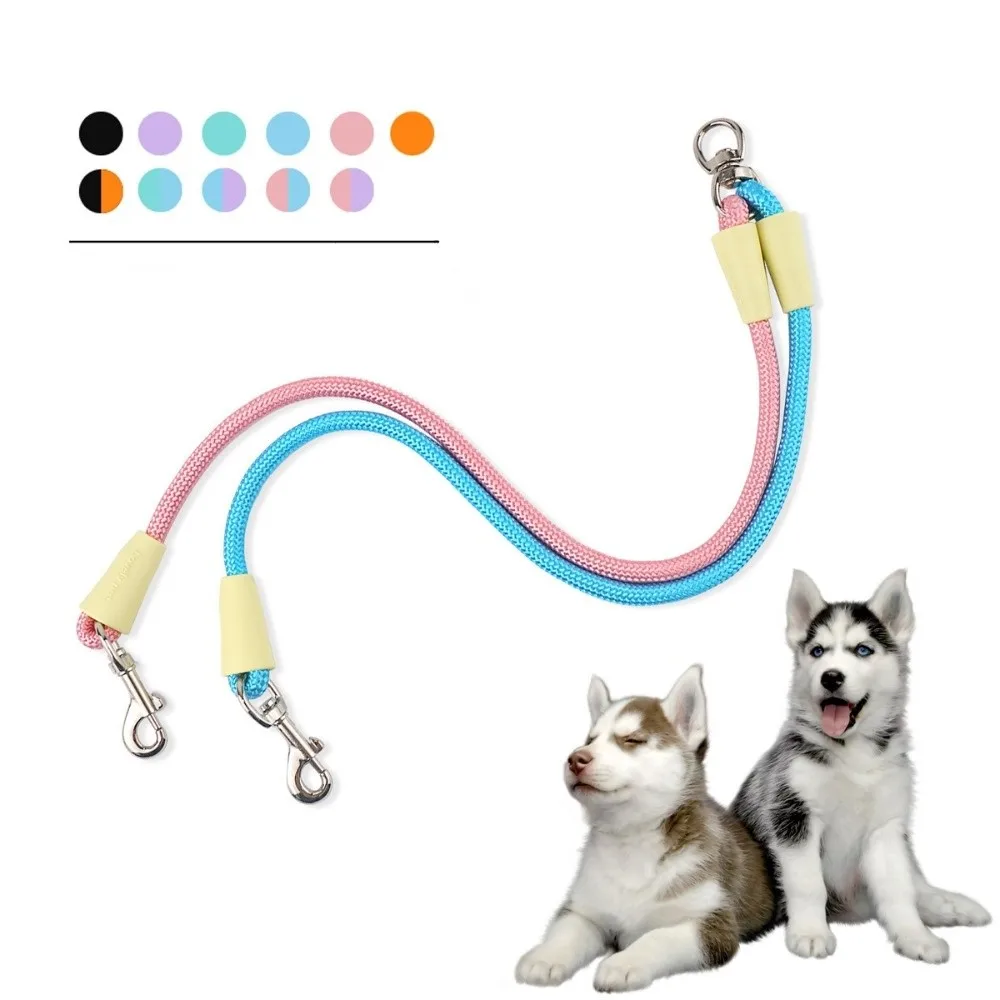 360° Rotatable 2 in 1 Dual-Headed Leash Durable Anti-Tangle 2 Dogs Pet Leash Nylon V Shape Extended Pet Leash Belt
