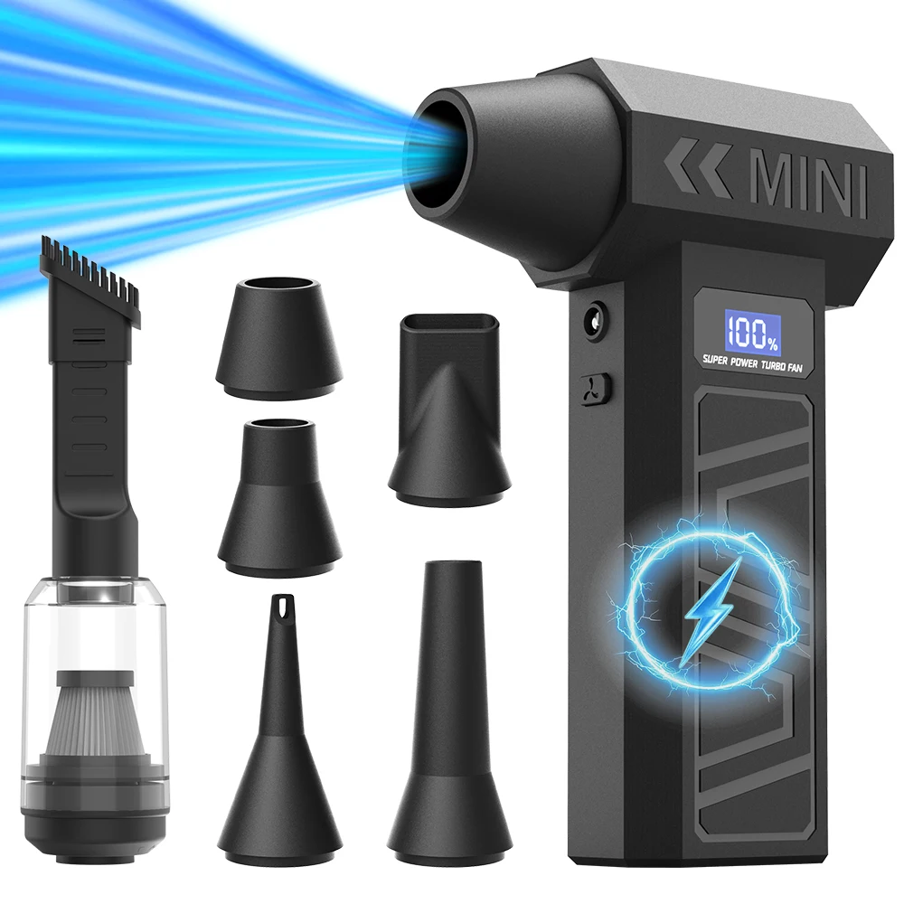 X3T Electric Air Duster, High Speed Turbo Fan with LED Light, Multi-use Cordless Blower and Vacuum Combo for Car Cleaning & Home