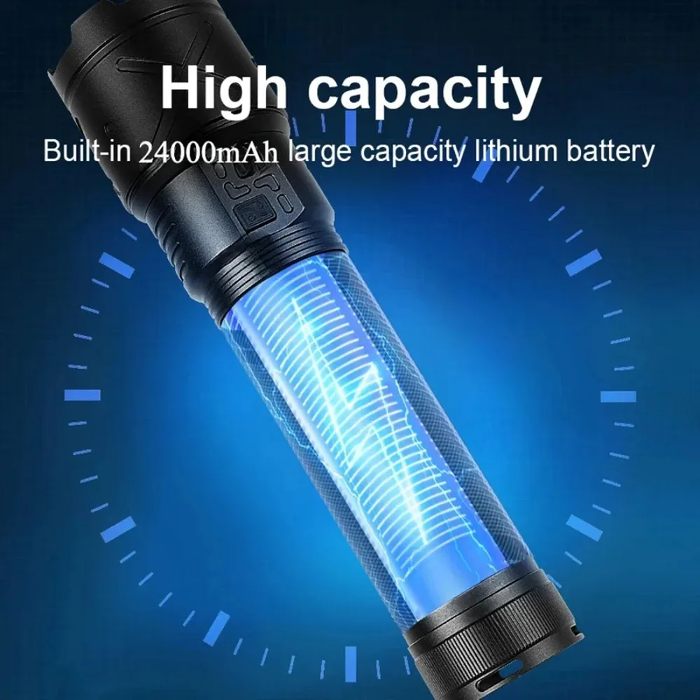 24000mAh Ultra Bright LED Flashlight USB Rechargeable Zoom Flashlights Long Range 8000M Tactical Torch Camping Fishing Work Lamp