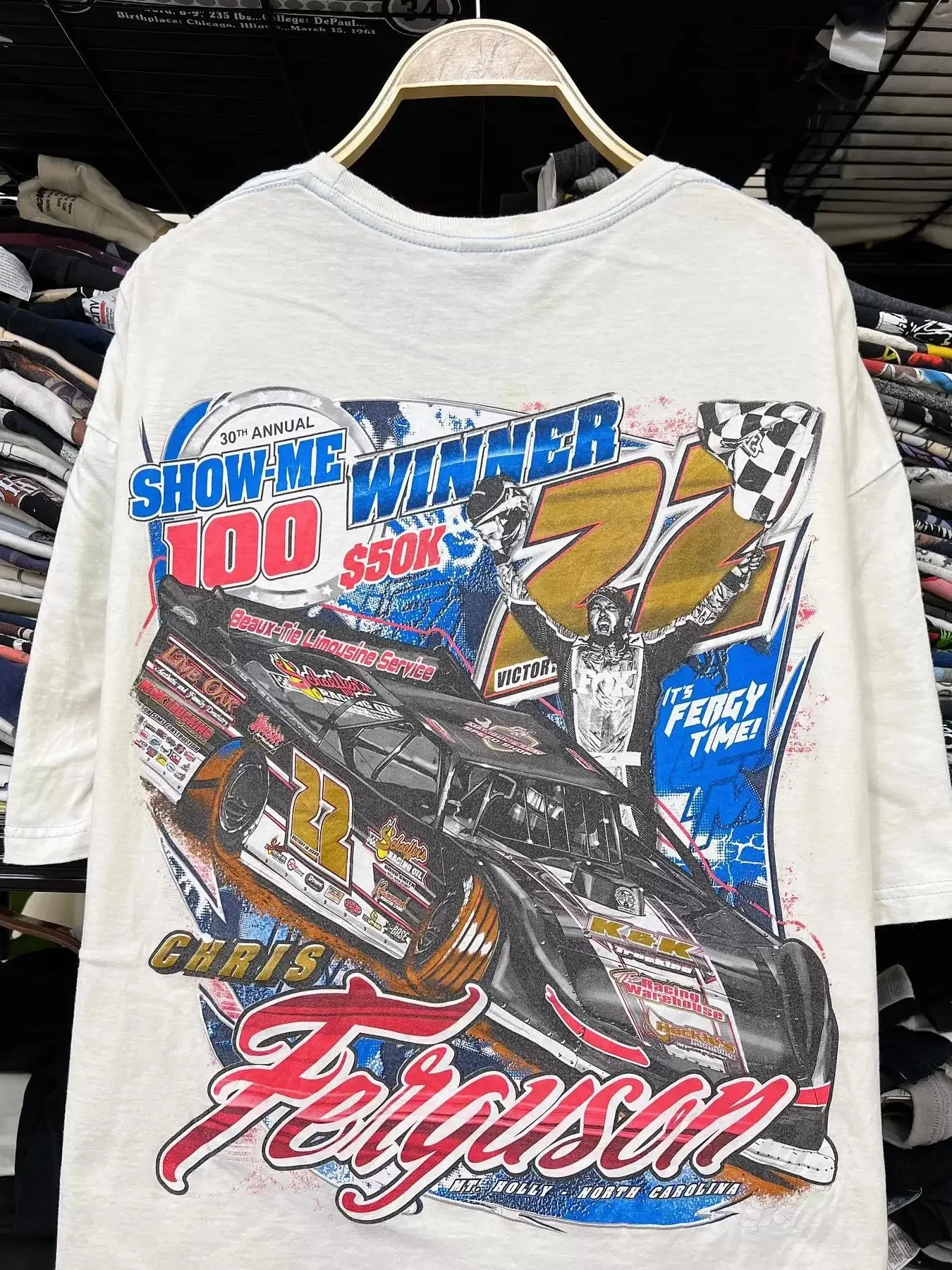 Vintage 2022 Chris Ferguson Show-Me 100 Winner Racing  Graphic T-Shirt Cotton Men Women Streetwear Tee