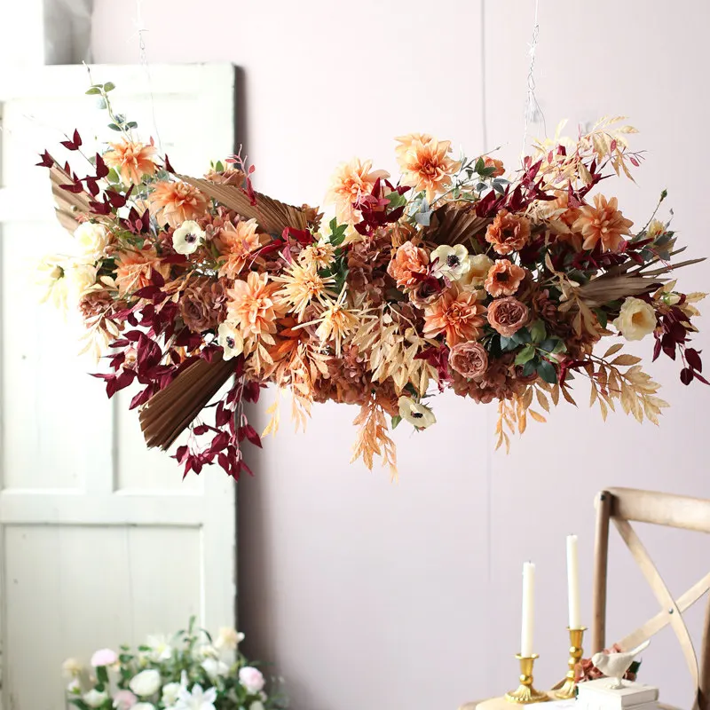 CX simulation pukui leaf double-sided ceiling flower arrangement cafe retro store real estate decoration