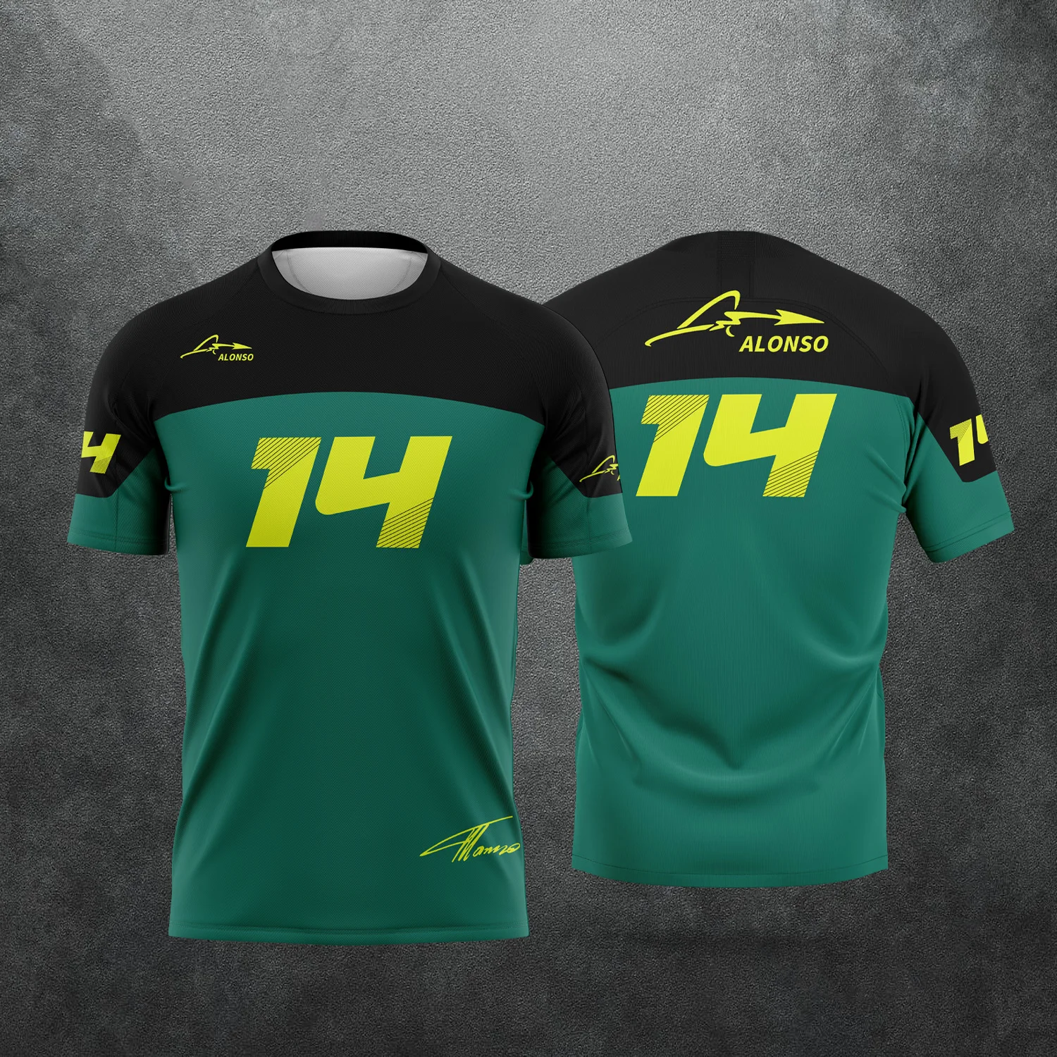 2026 Neuer Rennfahrer # 14 Fernando Alonso Fan Kinder-T-Shirt für Herren und Damen, Sommer-T-Shirt, schnell trocknend, atmungsaktiv, Trainingsshirt – Detail 5