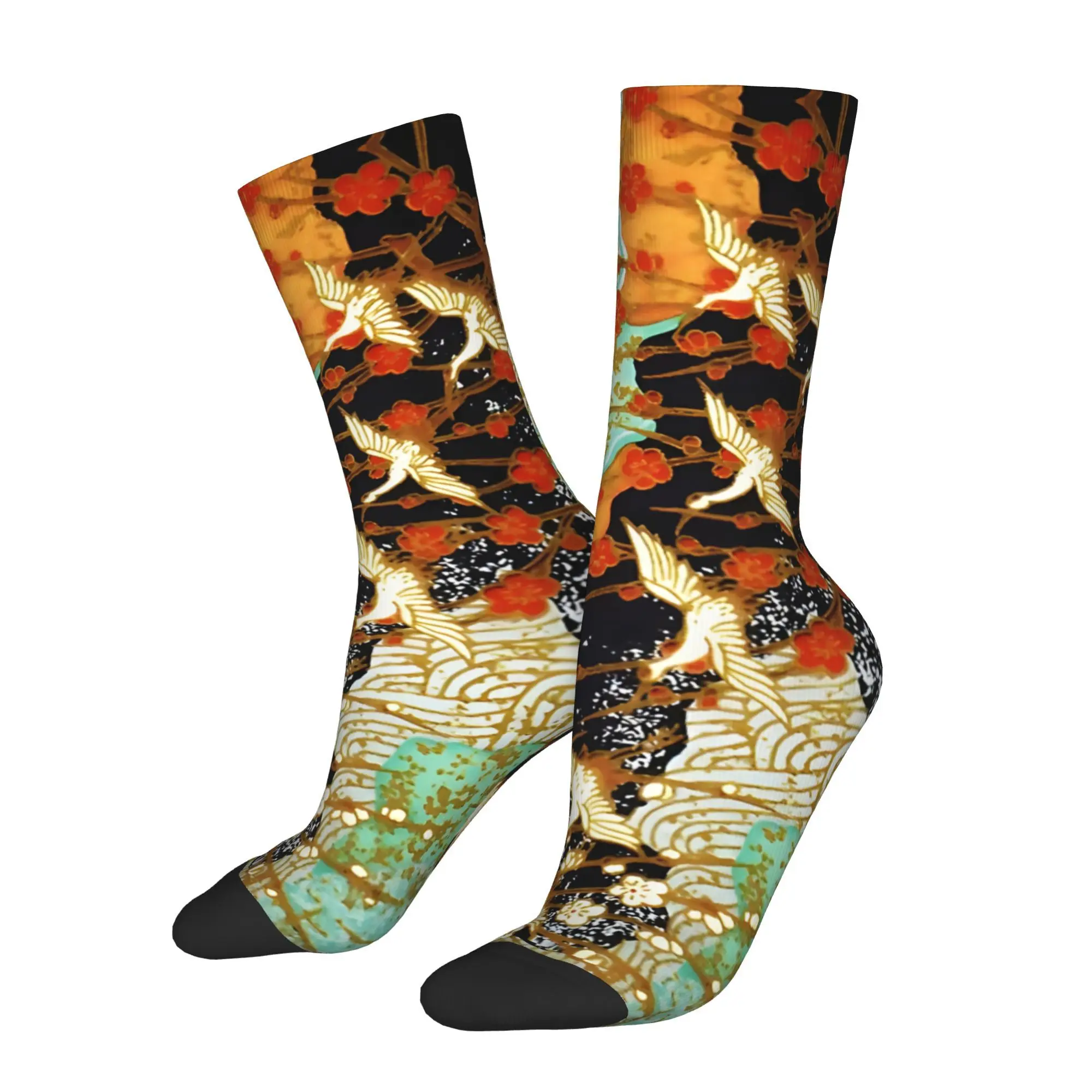 

Мужские новые спортивные носки с красным урожением журавля и птицей, велосипедный дизайн для всех сезонов