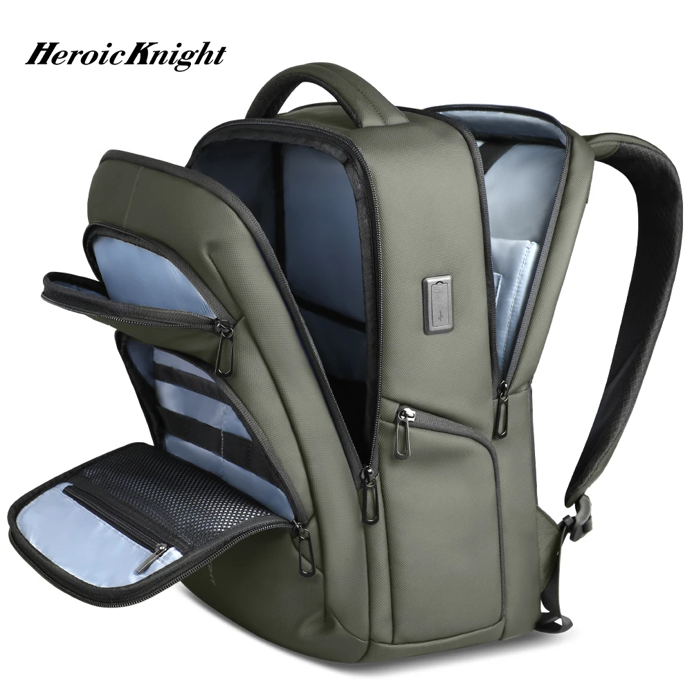 

Многофункциональный дорожный рюкзак Heroic Knight для мужчин, деловой рюкзак с USB-зарядкой, подходит для ноутбука 17 дюймов, модный водонепроницаемый школьный рюкзак