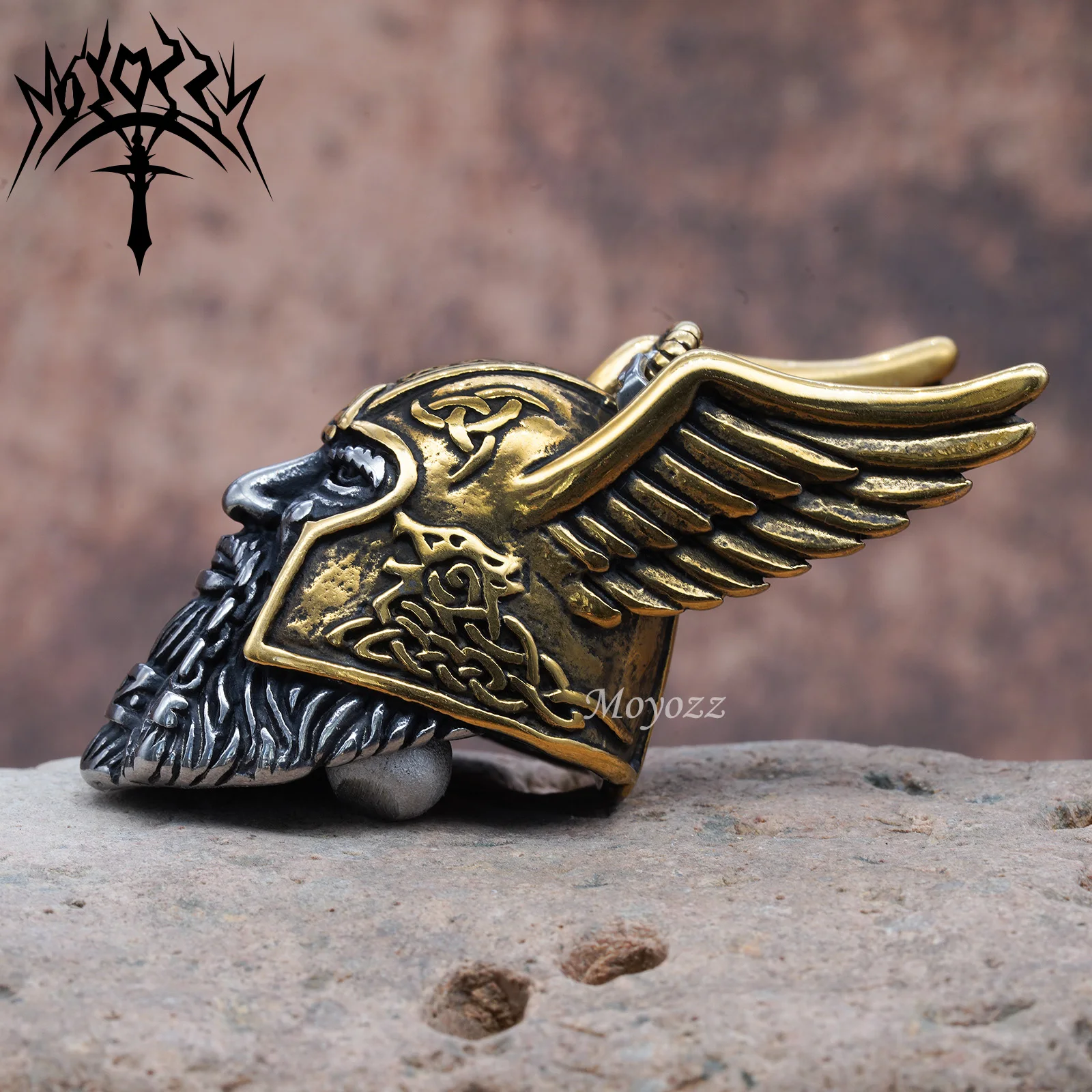 Gold Odin Viking God Ride Guardian Bell Motorcycle Biker Bell Hanger Luck Gremlin Ride Gift Bell For Mens & FREE Bell Hanger