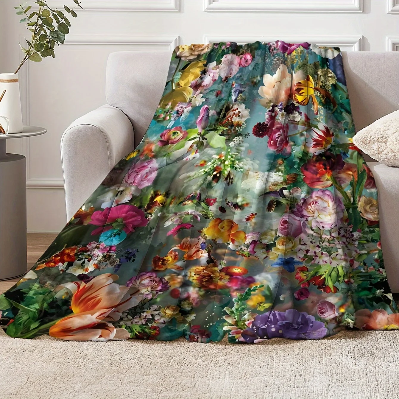 Vibrant Floral Print Throw Blanket Machine Washable, Anti-Tear, Seasonal, Durable, and Versatile - Perfect for Any Room