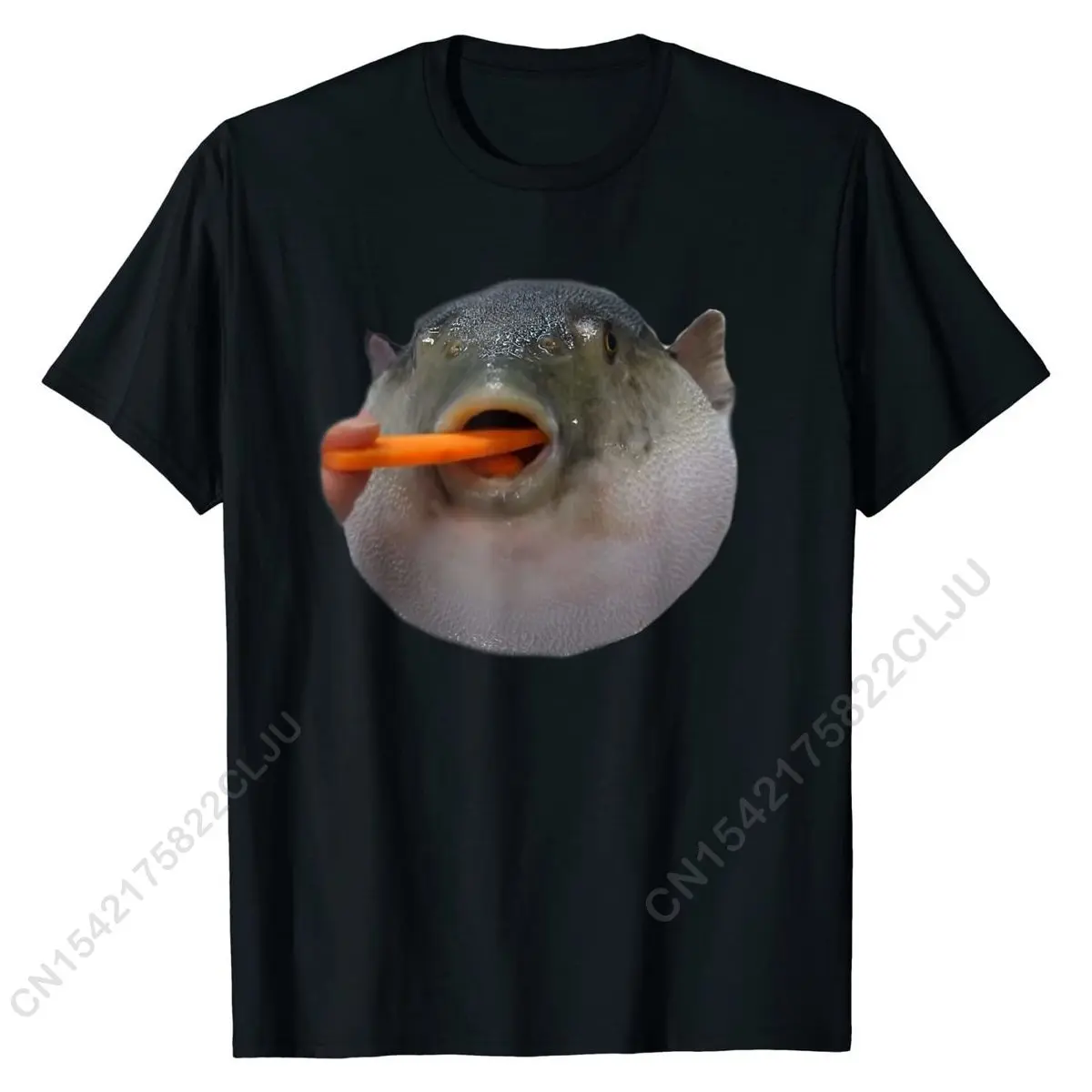 Camiseta de algodón para hombre, prenda de vestir, de estilo europeo, con estampado de pez soplado, pez que come una zanahoria, Memes, Normal