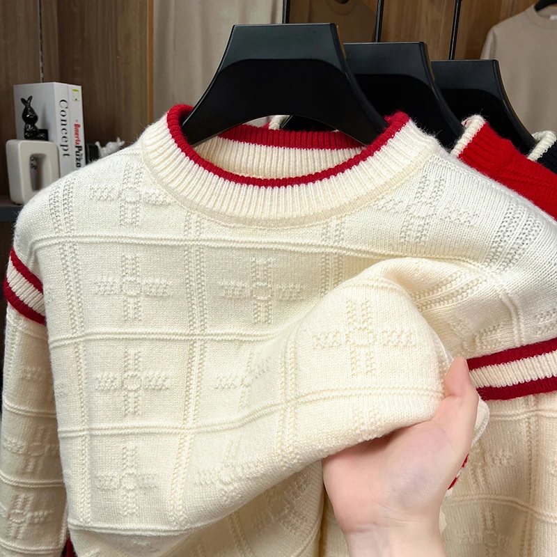 

New High quality Men's Autumn long sleeves Knitting Sweater Round neck Jacquard Keep warm Underwear Pullover Men's clothing tops