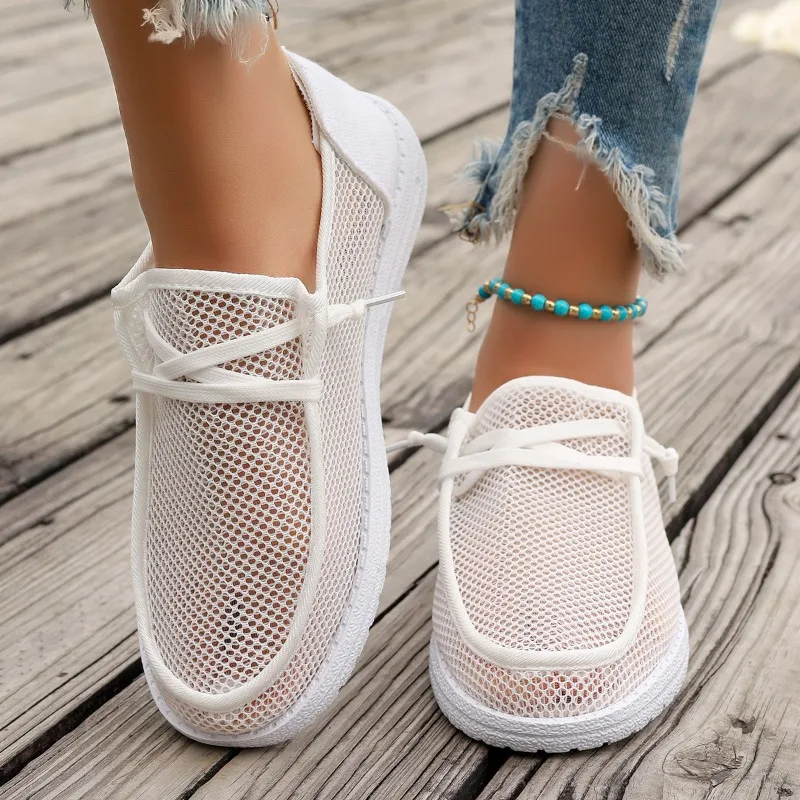 Low Heel Lace Up Hollow Out Round Head Women\'s Flats Shoes for Women 2024 Hot Sale Summer Breathable Neutral Leisure Shoes Women