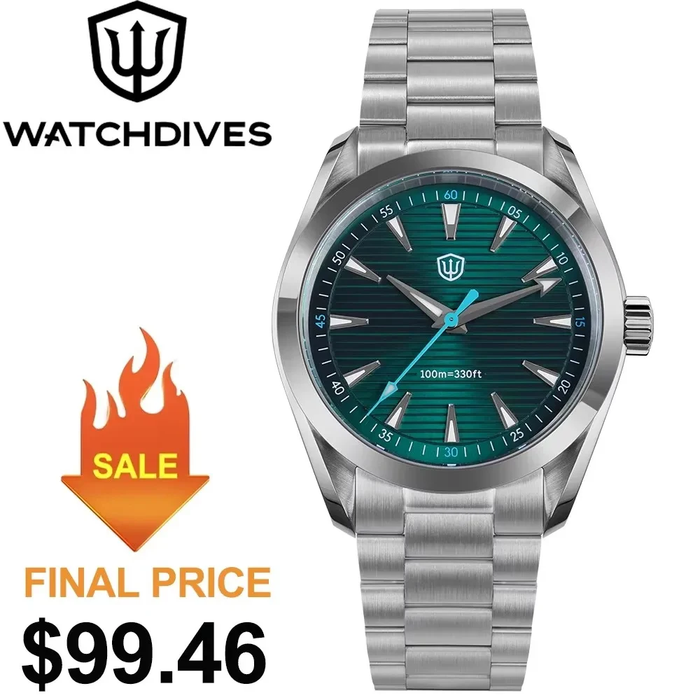 Watchdives 38mm Quartz Watch VH31 Sweep Movement Domed Sapphire Crystal BGW9 Luminous 10Bar Waterproof Watches WD0006 VS SN0113W