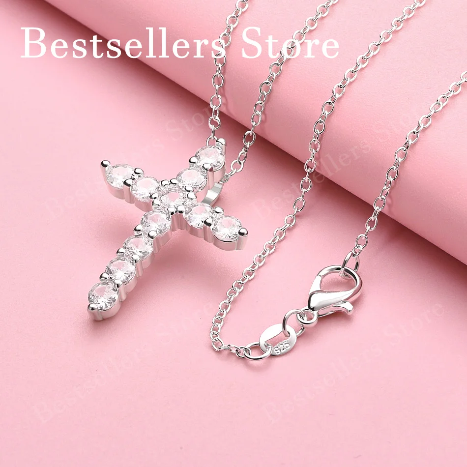 

925 sterling silver 16-30 inch exquisite cross zircon pendant necklace for women's fashion wedding accessories, jewelry gifts