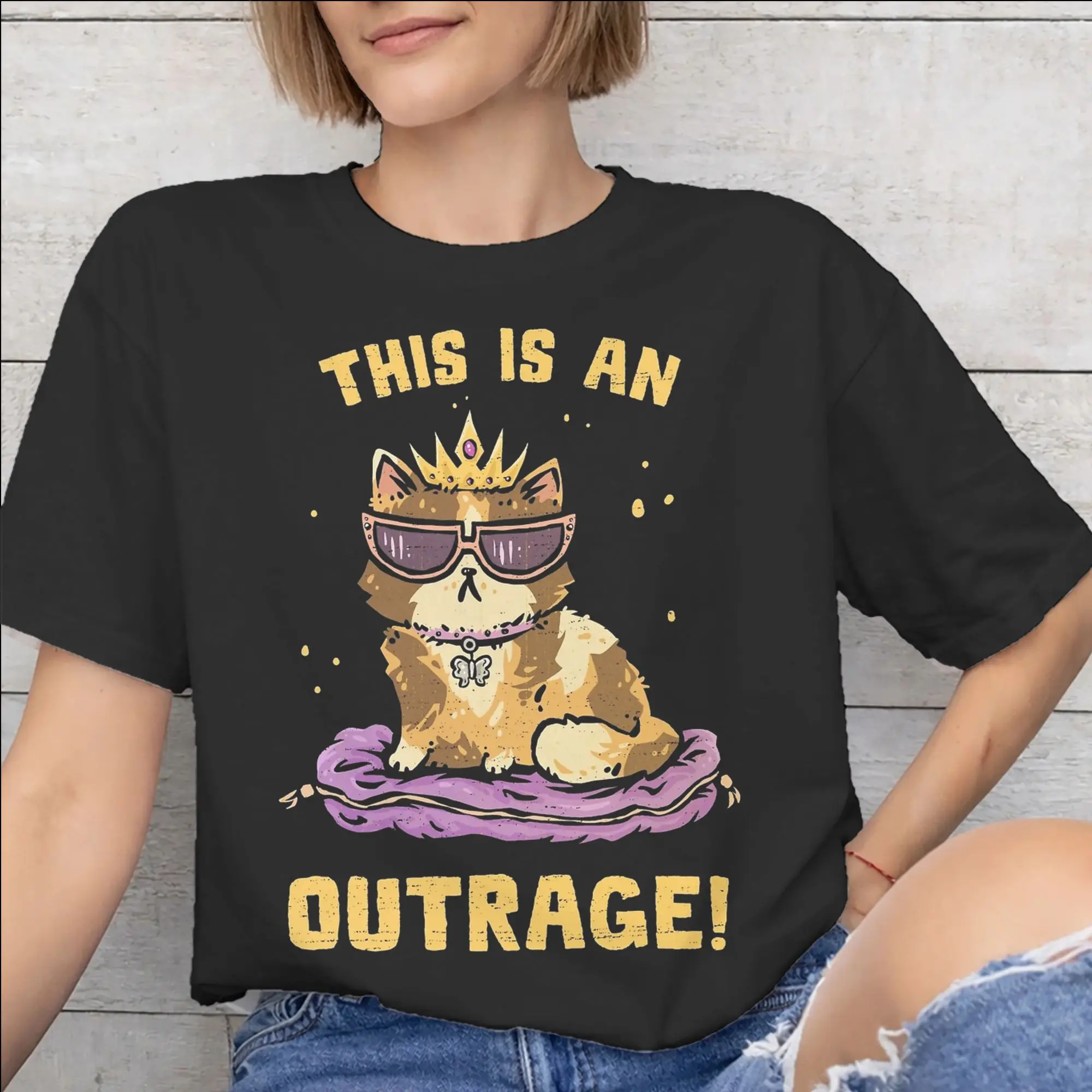 Men Women New Arrival This Is An Outrage Princess Donut Cat   Tee T Shirt Cotton  T-shirts Clothing