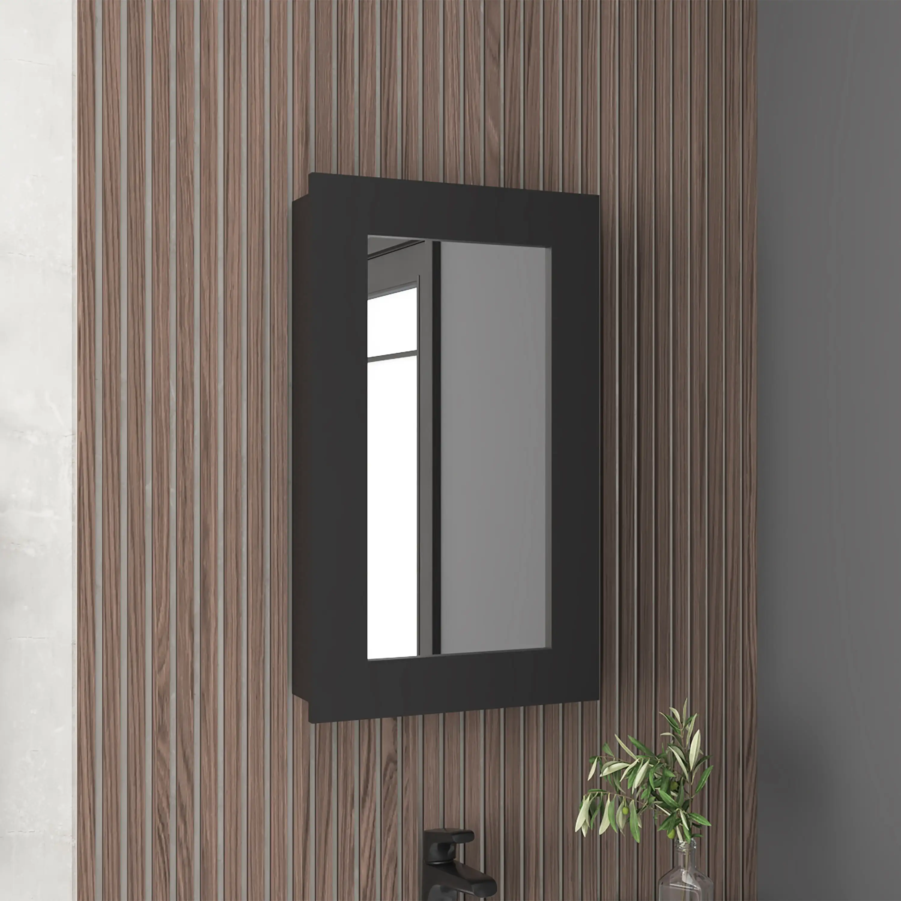 

Juno 25.7" H x 15.7" W Narrow Mirror Medicine Cabinet, One door with Three interior Shelves for Bathroom, Kitchen Black