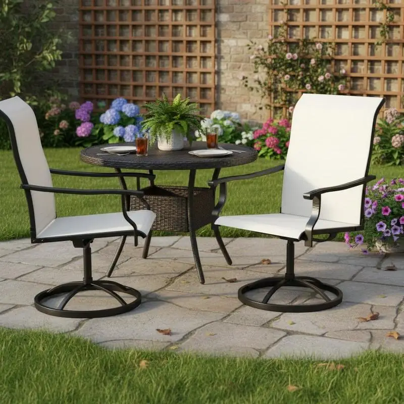 Patio Swivel Chairs Set of 2, High Back Patio Dining Chairs with All-Weather Mesh for Backyard, Lawn, Garden, Cream