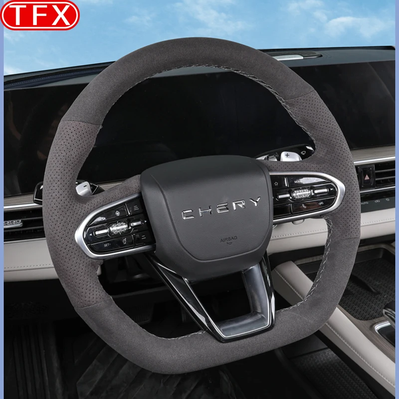 For Chery Arrizo 8 2022-2024 Car Styling Steering Wheel Cover Interior Hand-stitched Four-season Universal Gear Handle Protector