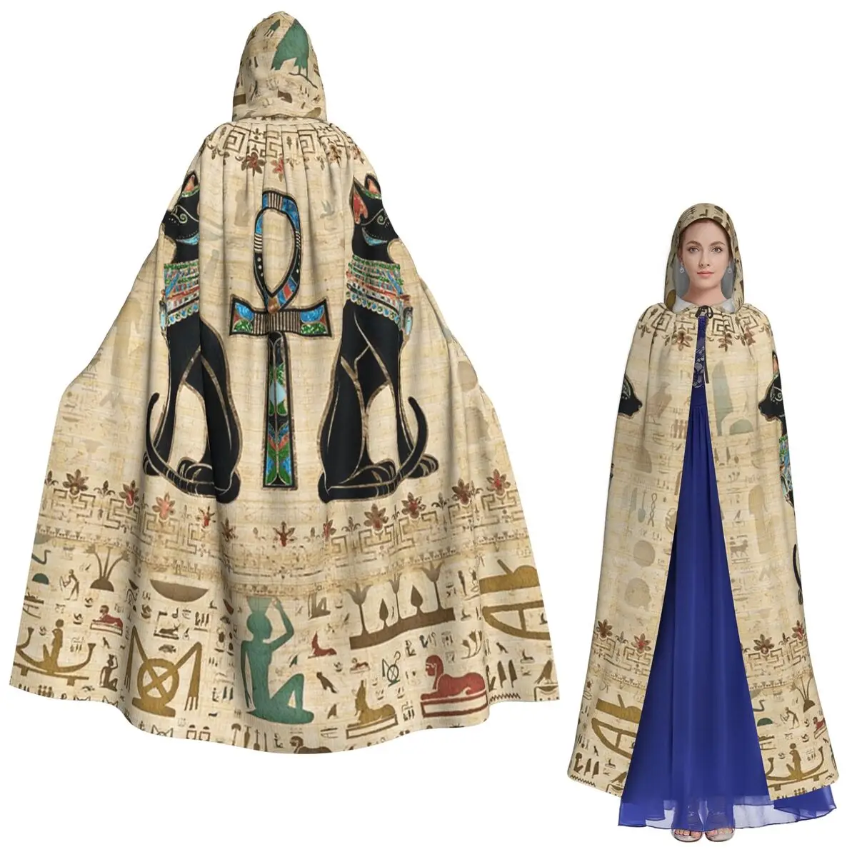 

Длинный плащ с капюшоном и крестом египетских кошек Анк, средневековый костюм ведьмы, накидка для косплея, пальто на Хэллоуин для взрослых, унисекс