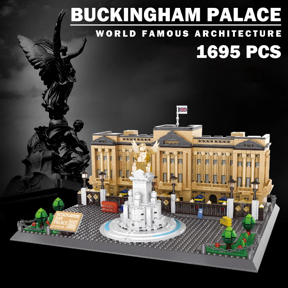 

MOC World Famous Architecture British Buckingham Palace Building Blocks Victoria Memorial City Street View Bricks Toys Kids Gift