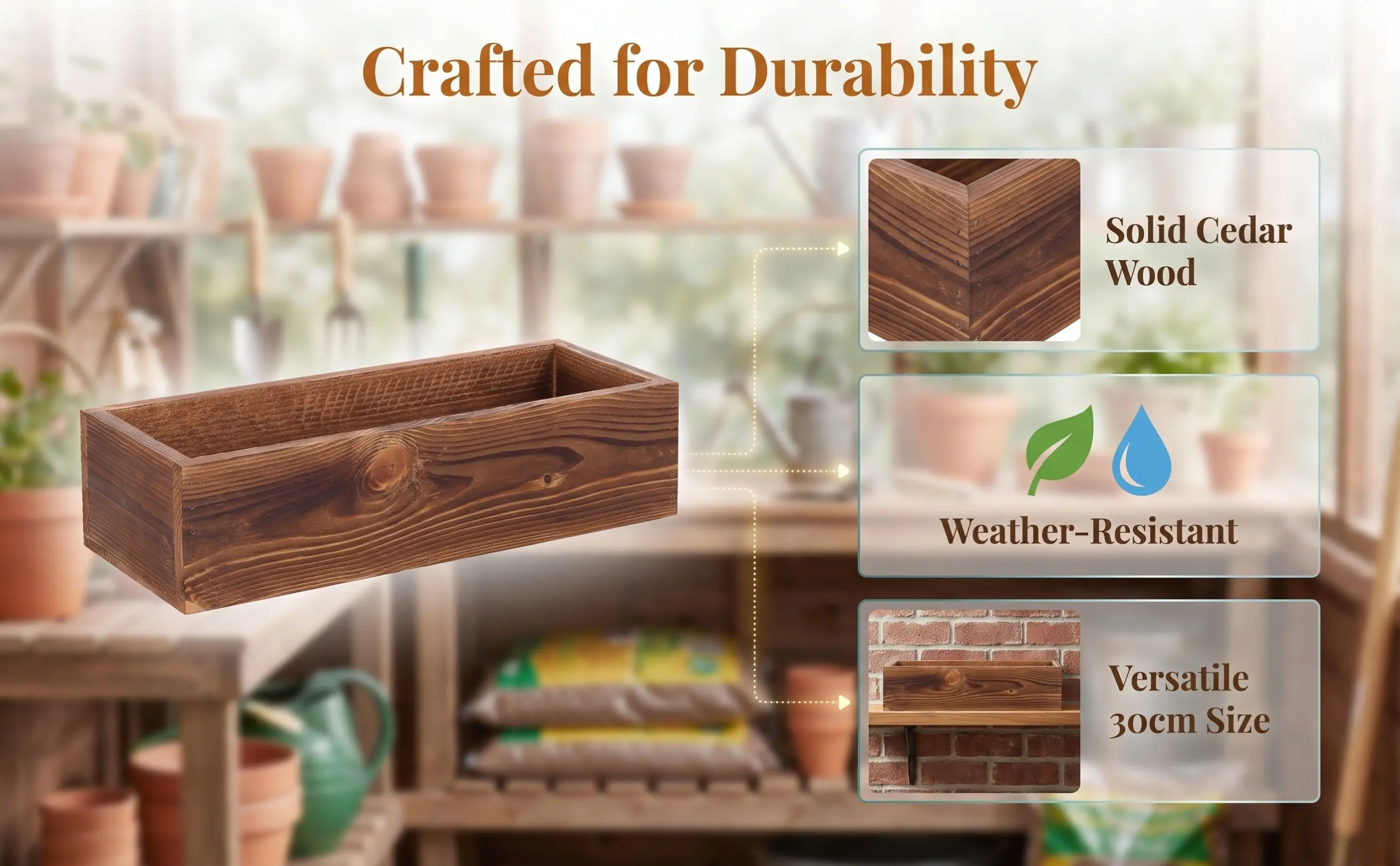 Retro Wooden Flower Pot Planter Box for Indoor Outdoor Garden Balcony Office Decoration Rustic Cedar Window Sill Succulent