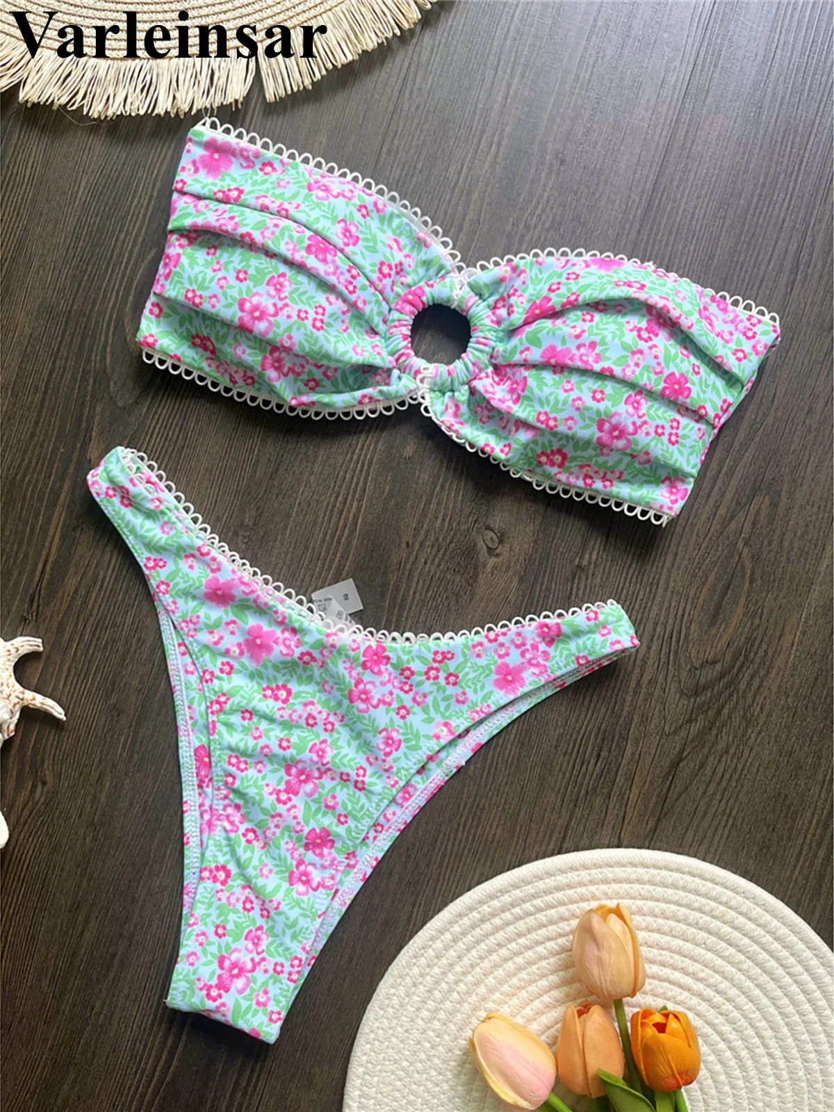 Fleurs florales Bandeau jambe haute coupe Bikini femmes maillots de bain femme maillot de bain deux pièces Bikini ensemble baigneur maillot de bain bain V6132