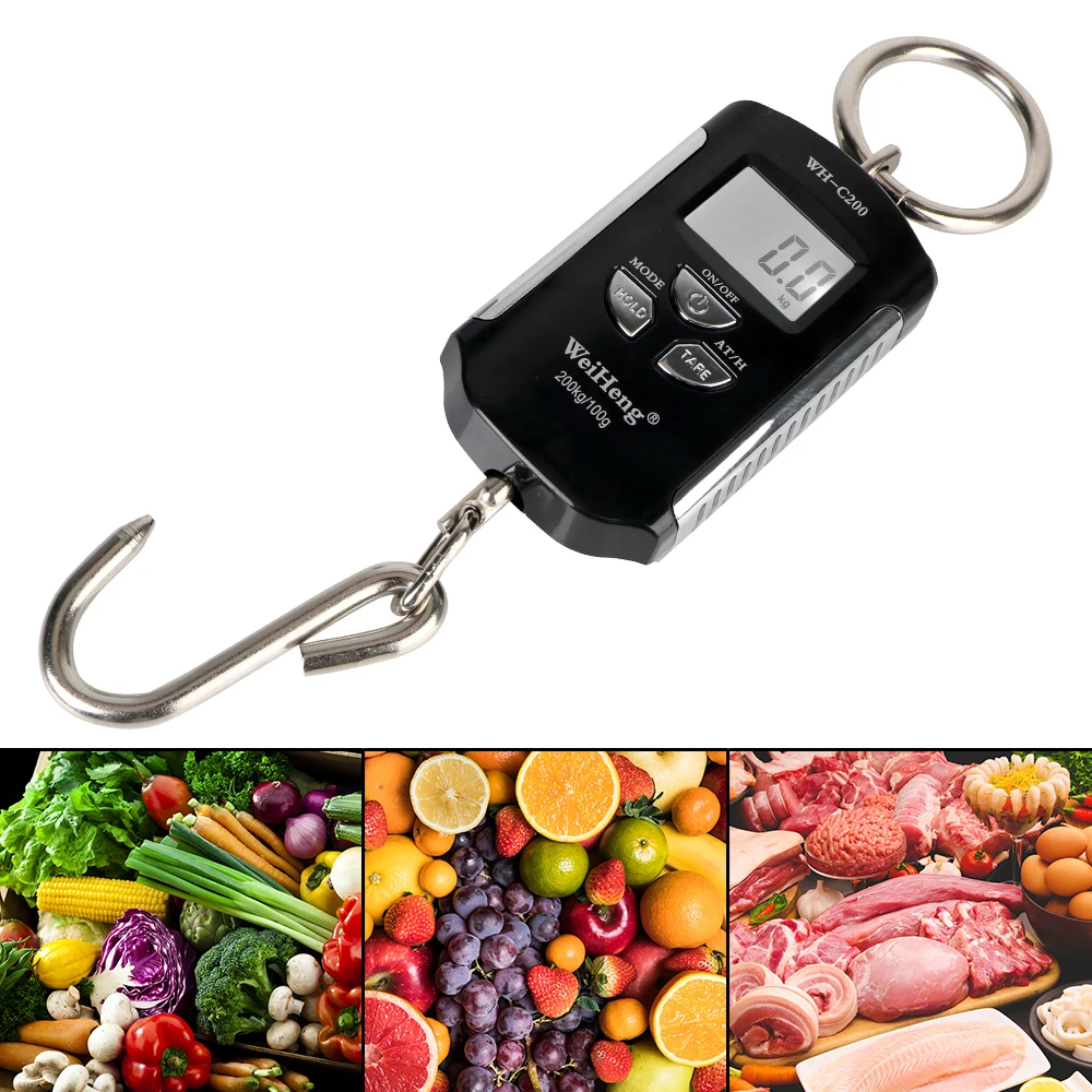 Heavy Duty Portable Electronic Weighing Scale Weight  200kg/100g Crane Scale Fishing Travel Hanging Hook Scales Backlight