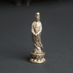 New Collectable Chinese Brass Carved Kwan-yin Guan Yin Buddha Exquisite Small Statues Home Decoration Knickknacks