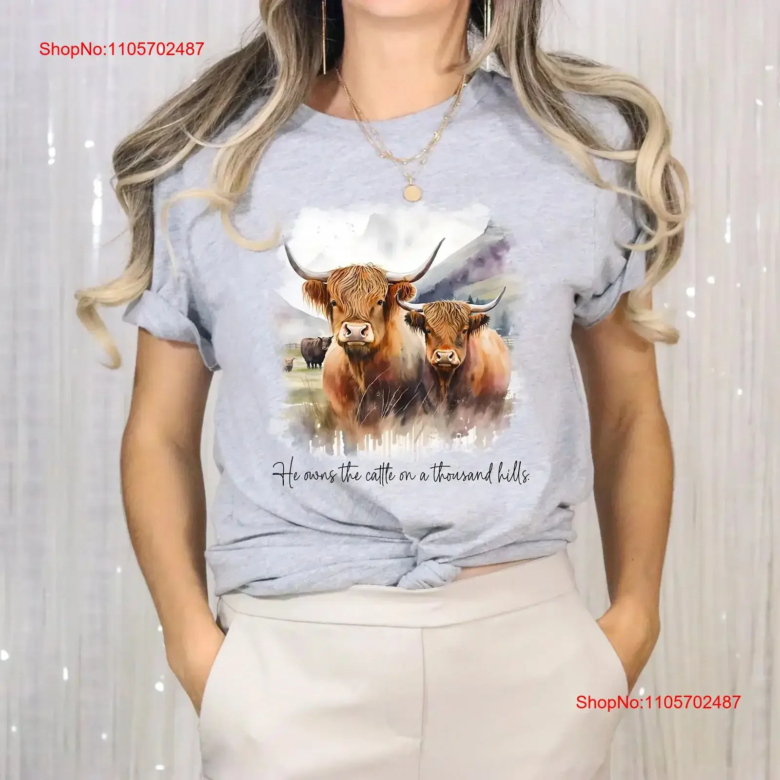 Christian T shirt Cattle on a Thousand Hills Faith Based Highland Cows vintage Washed graphic Comfortable streetwear Slightly
