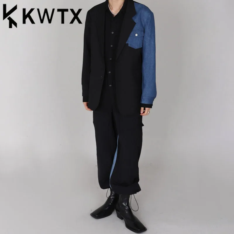 

KWTX Women’s 2025 Spring Summer Casual Denim Blazer & Pants 2-Piece Set Color Block Streetwear Y2K Trendy High Quality Outfit