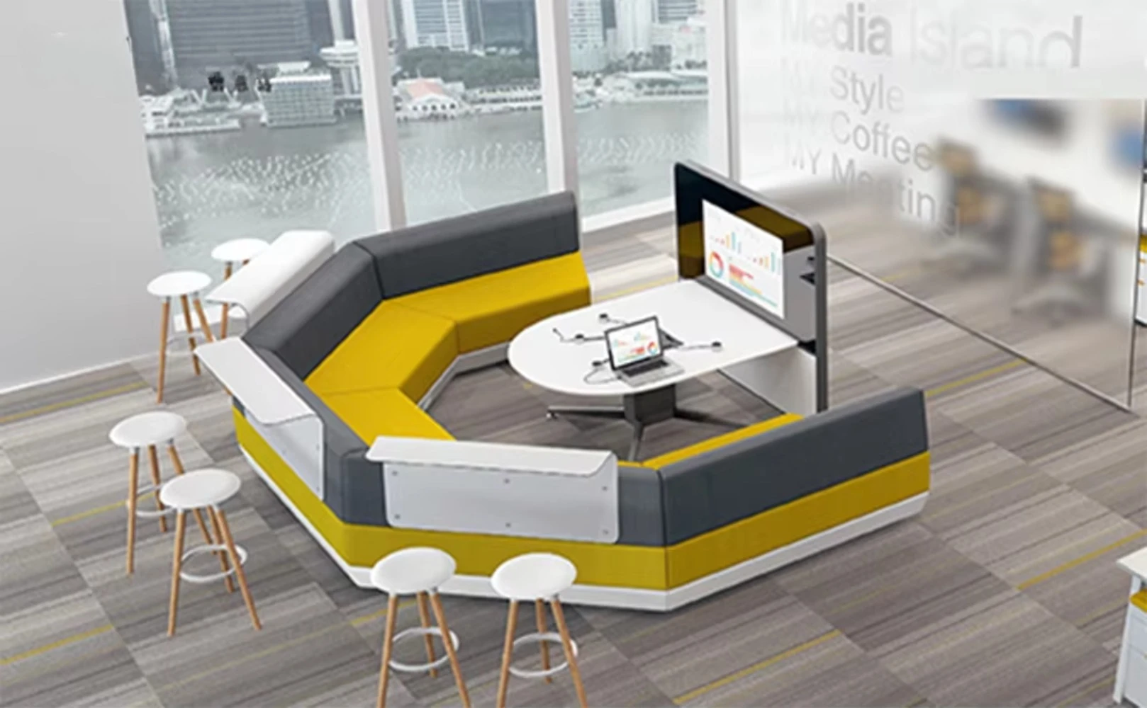 Modular Office Furniture Meeting Room Collaborative Sofa Set Open Work Area Imeeting Function Informal Meeting System with TV