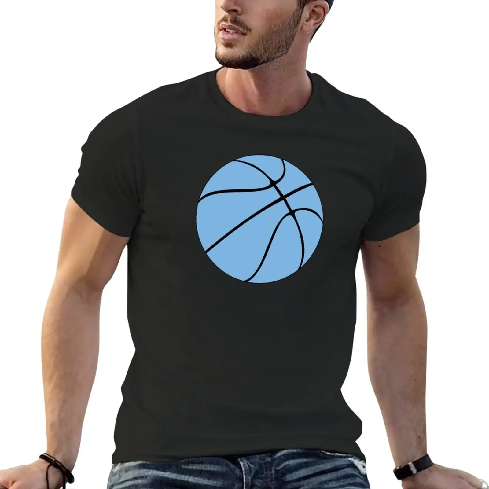 New Carolina Blue / Light Blue Basketball Graphic with Outline T-Shirt hippie clothes Short sleeve tee men