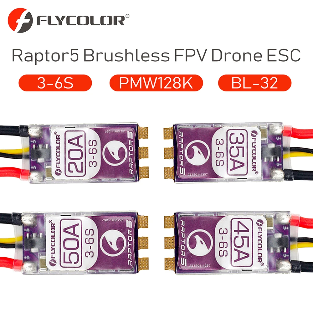 FLYCOLOR Raptor5 Brushless ESC 3-6S Drone ESC 20A 35A 45A 50A 32Bit for FPV Racing Drones