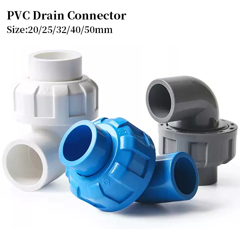 1Pc 20~50mm PVC Union Elbow Connector Garden Irrigation Water Supply Joint Drain Accessories Aquarium Fish Tank Feedwater Joint