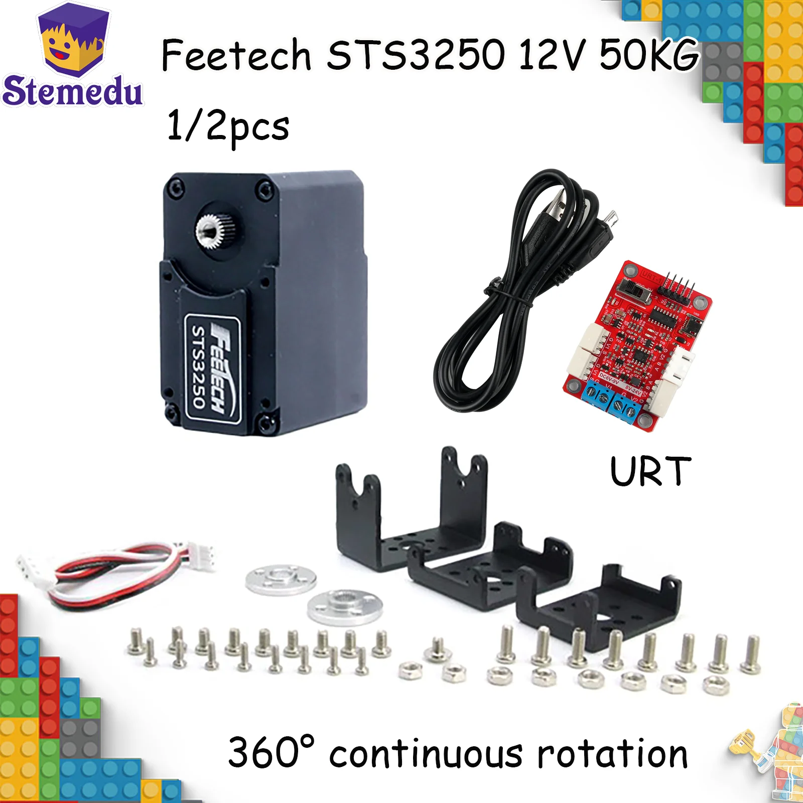 Feetech STS3250 12V 50KG Magnetic Encoder Double Shaft TTL Protocol Servo 360 Degree Full Metal Feedback Servos For Robotic Arm