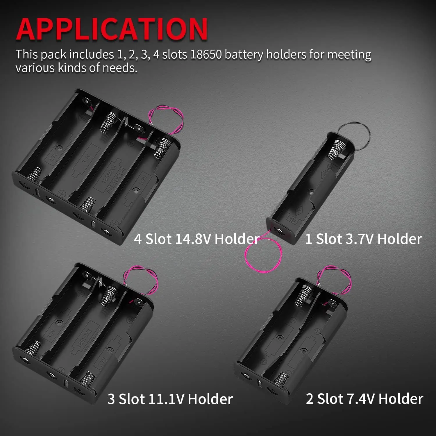 4pcs 18650 Battery Holder with Wire 3.7V/7.4V/11.1V/14.8V 1/2/3/4 18650 Holder Box for 18650 Battery with Connect Lead