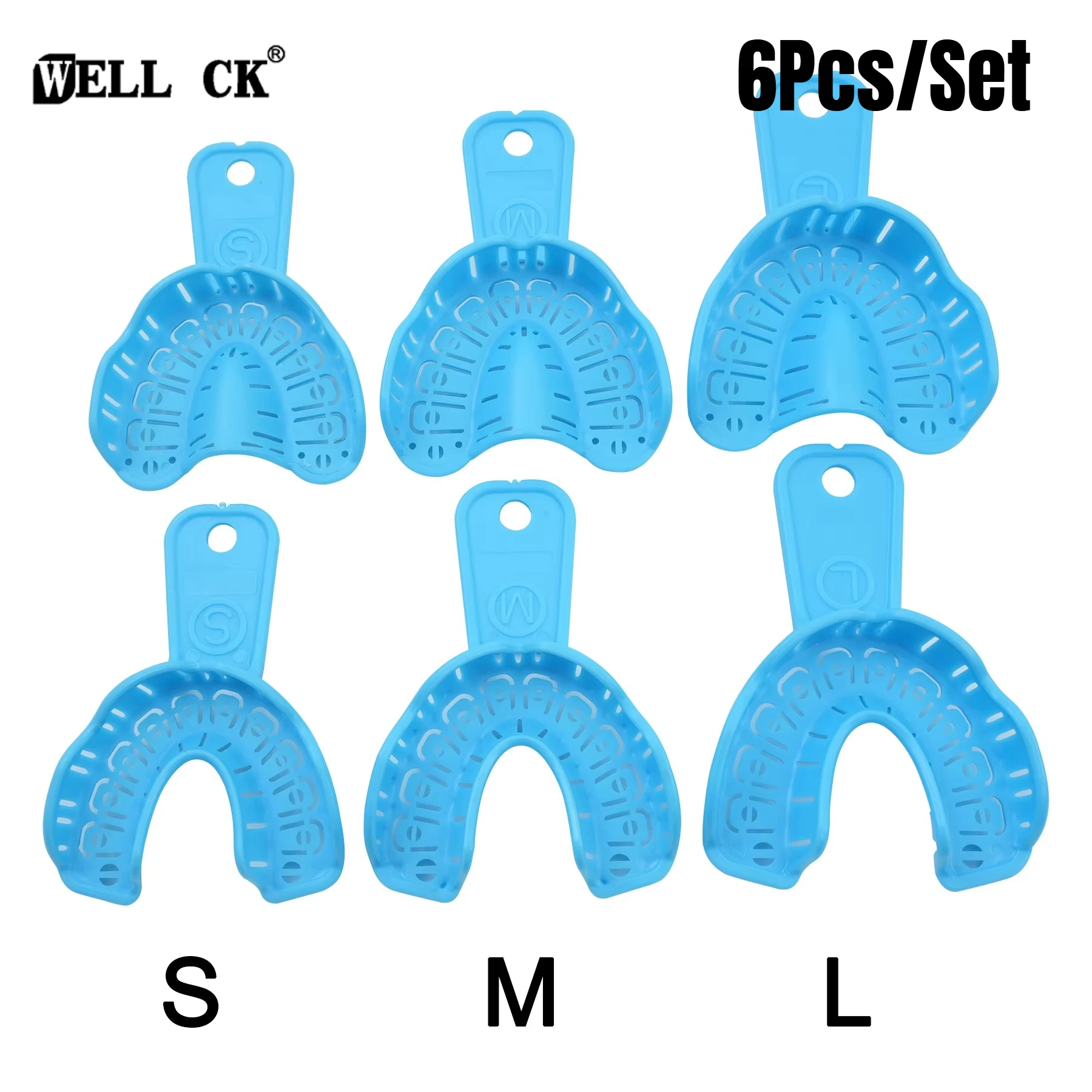 WELLCK 3 Pairs Dental Implant Tray Green Full Mouth Impression Trays Removable Partial Mold Large Medium Small Dentistry Tools