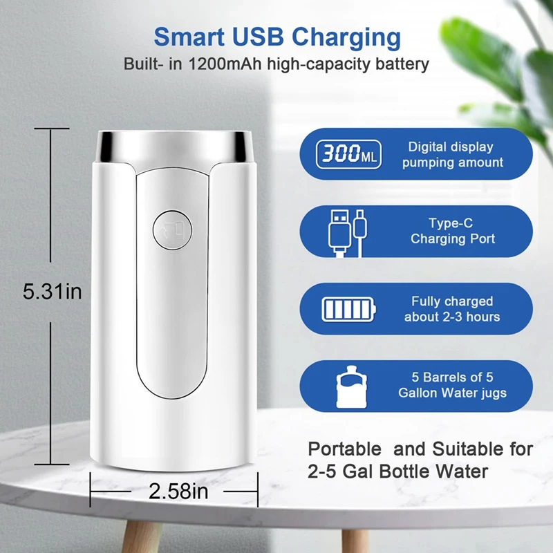Pompa per bottiglia d'acqua da 5 galloni-beccuccio pieghevole, Display a LED intelligente, funzionamento silenzioso, portatile per uso domestico, in ufficio e all'aperto durevole