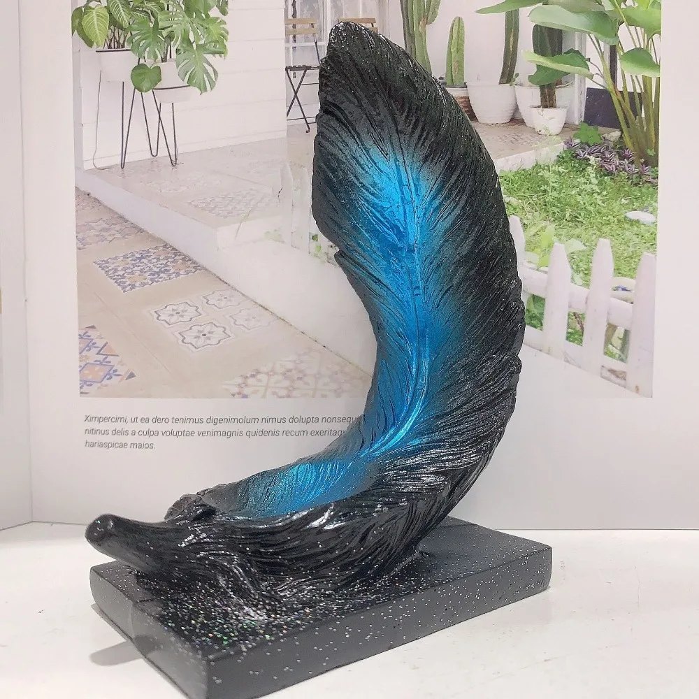 Resin Feather Statue Crystal Ball Base Craft Ornaments Sphere Display Stand Home Office Desktop Decor for 60mm Balls