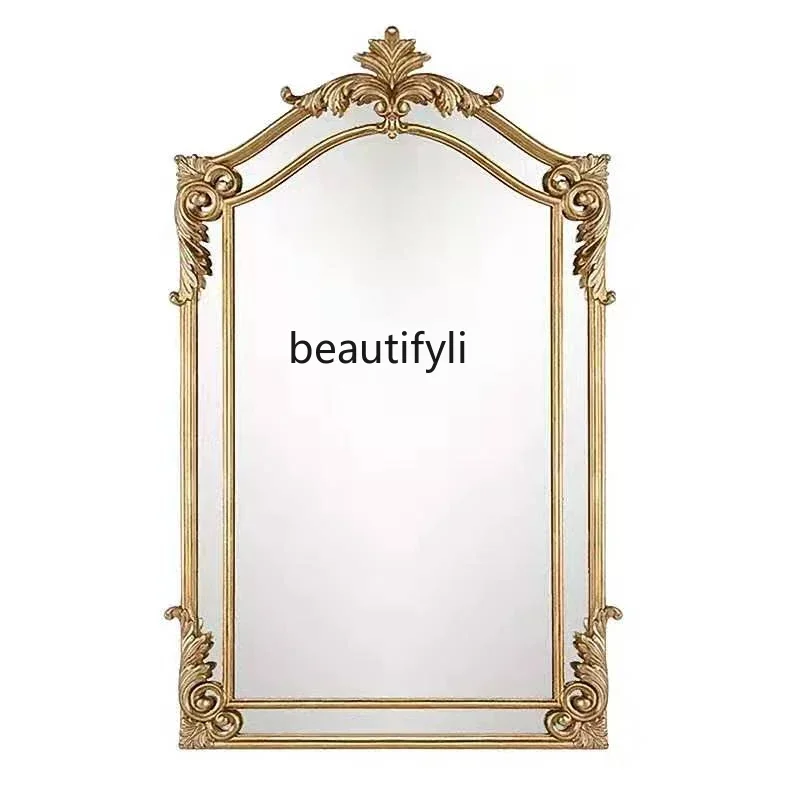 

NEW European bathroom mirror carved dresser porch bathroom retro fireplace background wall decorative makeup mirror