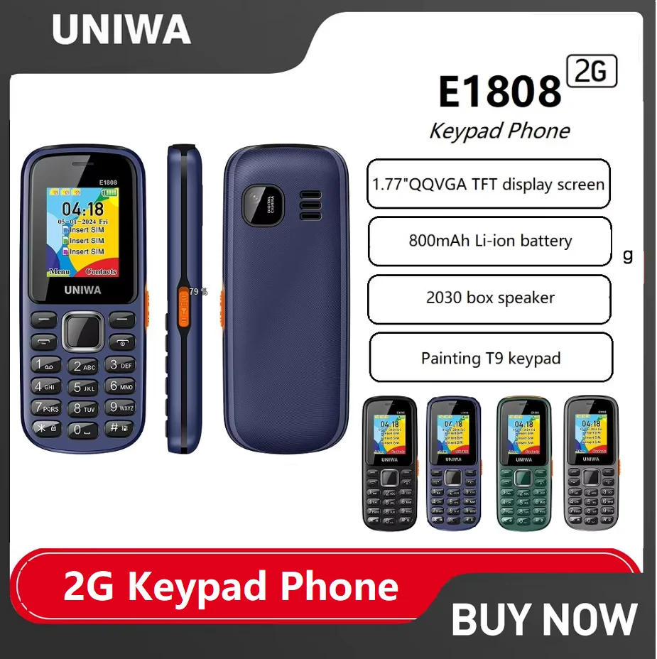 UNIWA E1808 2G Keypad Phone Cellphone 1.77 Inch Push Button 800mAh Telephone for Senior Elder Wireless radio GSM mobile phone