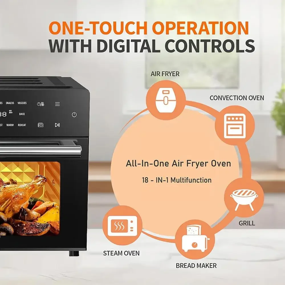 32QT Extra Large Toaster Oven Air Fryer Combo 18-in-1 Convection Bake Roast Broil Toast Dehydrate Rotisserie Timer Dual Function