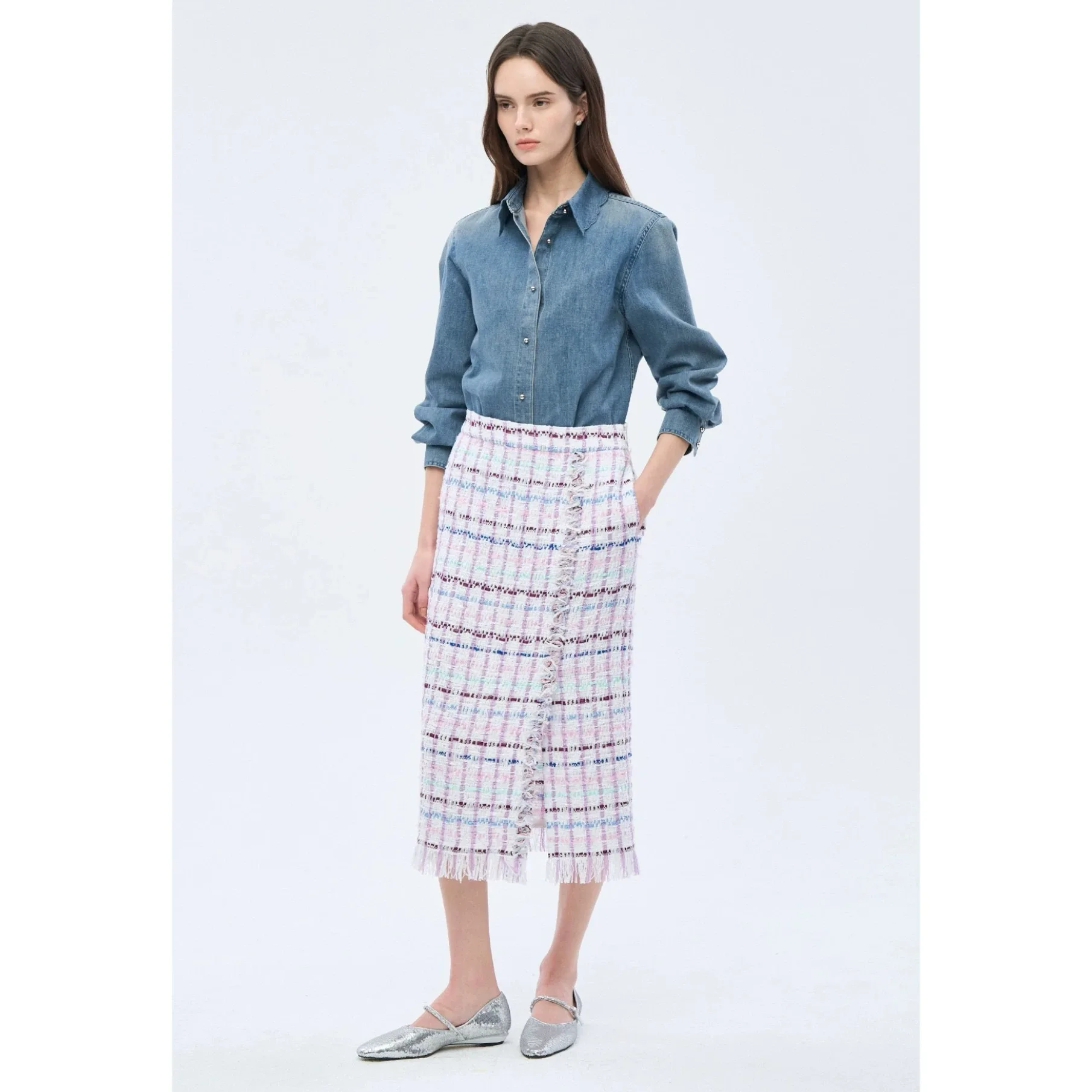 OBZ26 Spring Casual Wave  Collar Commuter Versatile Denim Open Cardigan Shirt Jacket Women's Straight Cotton Long Sleeve ...