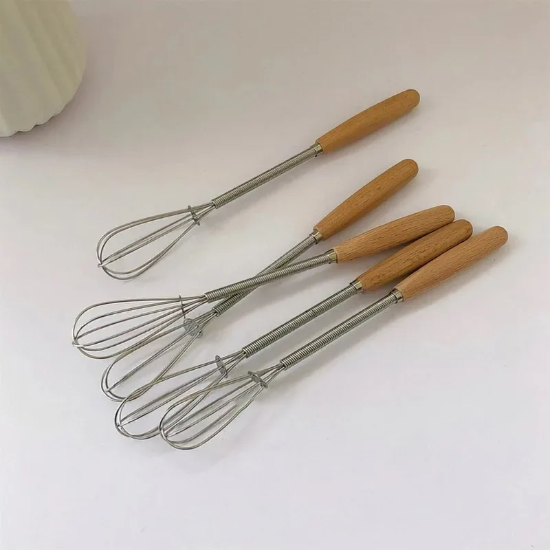 Stainless Steel Egg Beater Whisk Wooden Handle Kitchen Hand Egg Beater Gadgets Kitchen Tools Baking Accessories